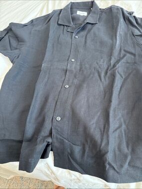 Steven Alan Black Short-Sleeve Button-Down Linen Shirt